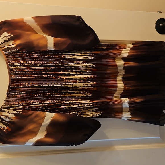 Brown Tie-Dye Pleated Puff Sleeve Button Down Top, Large | Y2K, Boho, Festival - Picture 7 of 10